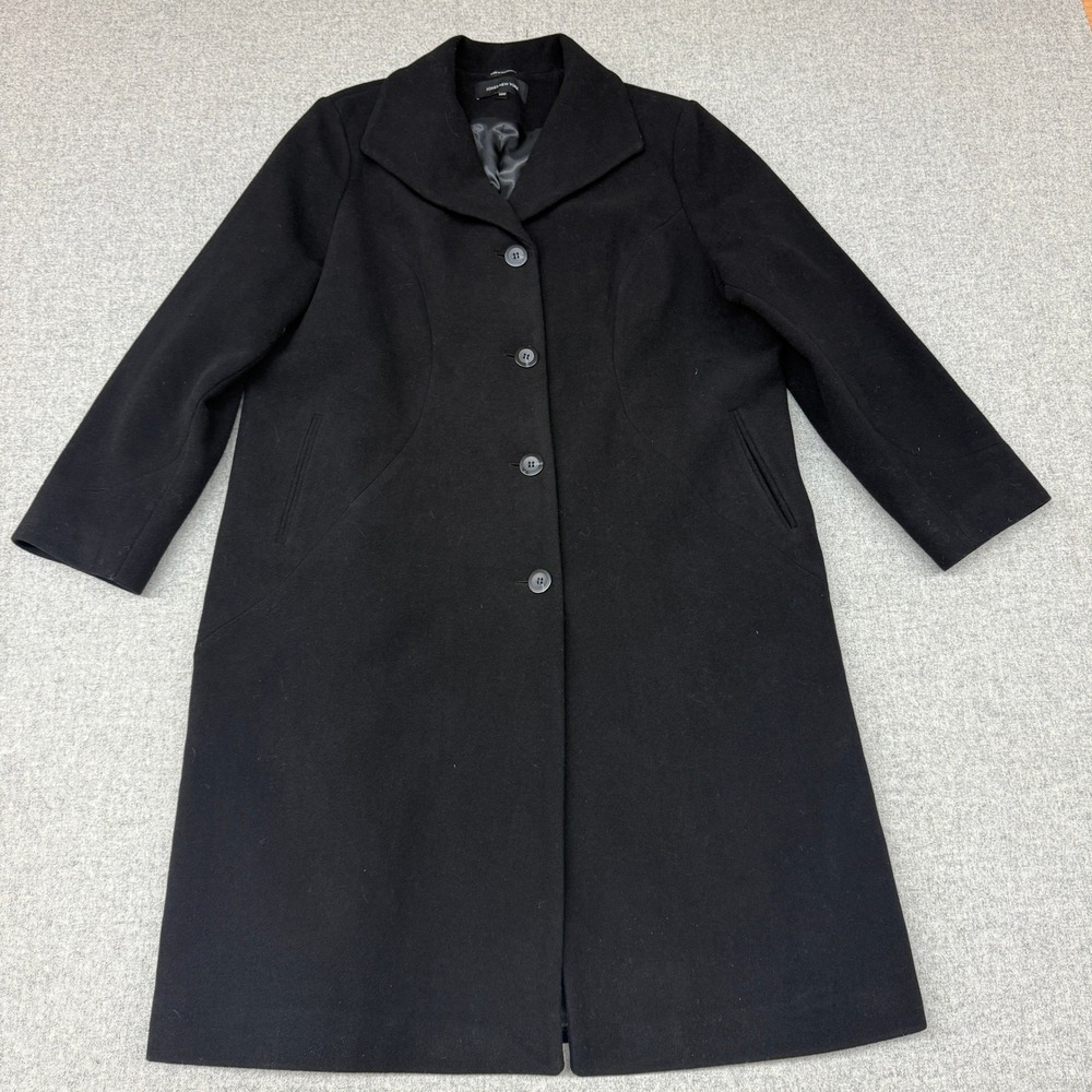 Jones New York Overcoat 20W Black Wool Blend Button Front Lined Classic Long Coa